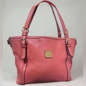 MCM Shoulder Leather Bag Coral Orange Pebbled Leather Two Way Bag Dust Bag